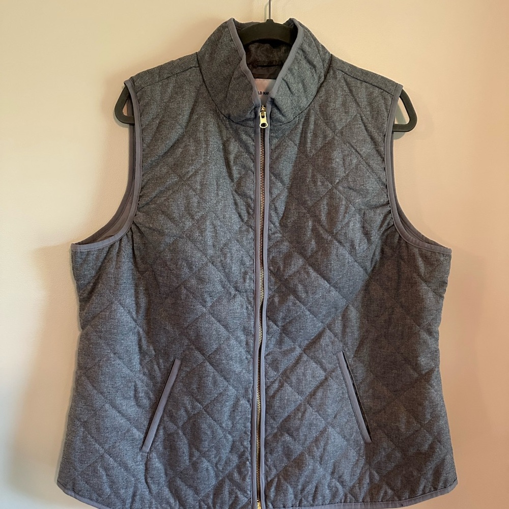 Old Navy Quilted Puffer Vest Heather Gray Women’s XL Lightweight Full Zip Front